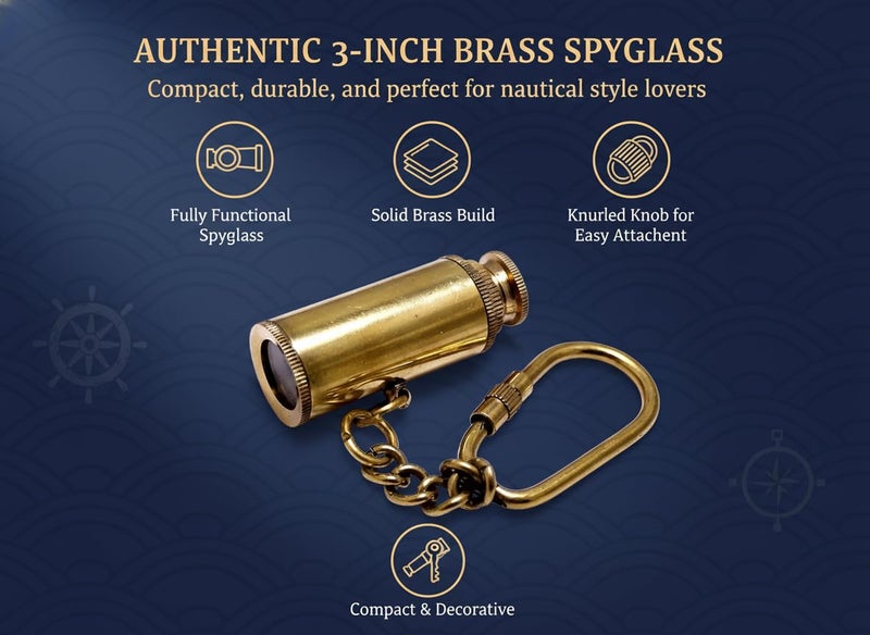NAUTICALMART 3 Inch Brass Spyglass Key Chain | Perfect Nautical Gift, Ideal for Maritime Enthusiasts, Steampunk and Pirate Cosplay, Decorative Brass Key Ring - Image 3